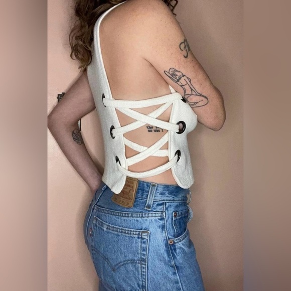 Silence & Noise, Cream, Lace Up Side Top, Sexy, Fun, Versatile, Medium - Picture 8 of 8